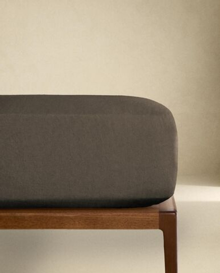 Zara Home - Простыня брюки из постиранного льна, высота 30 см (140 г / м2), серо-коричневый, 180х200х30 см