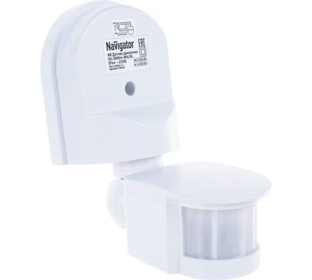 Датчик движения настенный 1200Вт 12м IP44 белый NS-IRM04-WH Navigator 71965