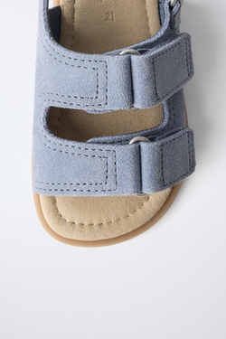 ZARA КОЖАНЫЕ САНДАЛИИ BAREFOOT С ДВОЙНЫМ РЕМЕШКОМ, СИНИЙ