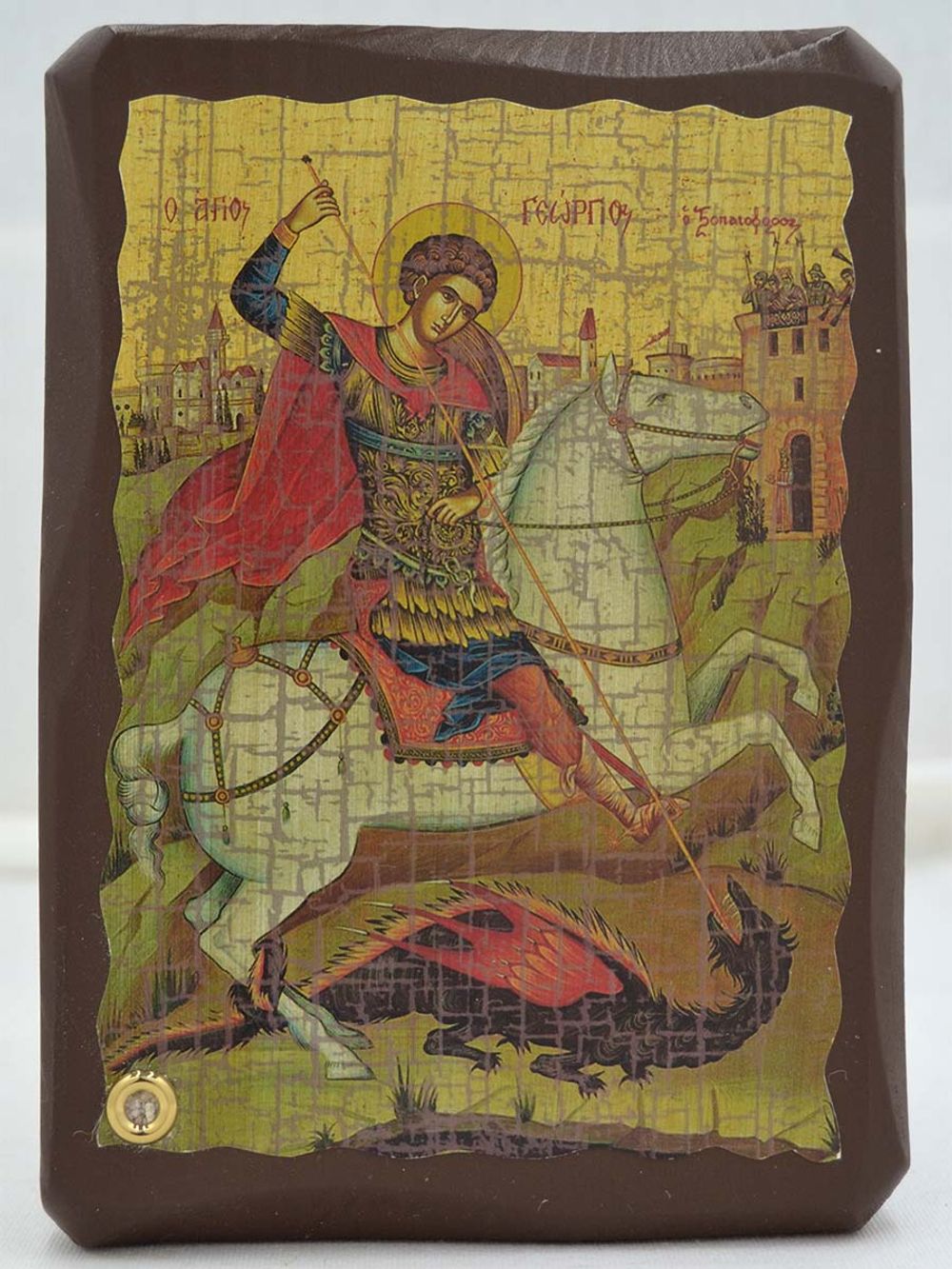 Георгий Победоносец. Афонская икона под старину с мощевиком.