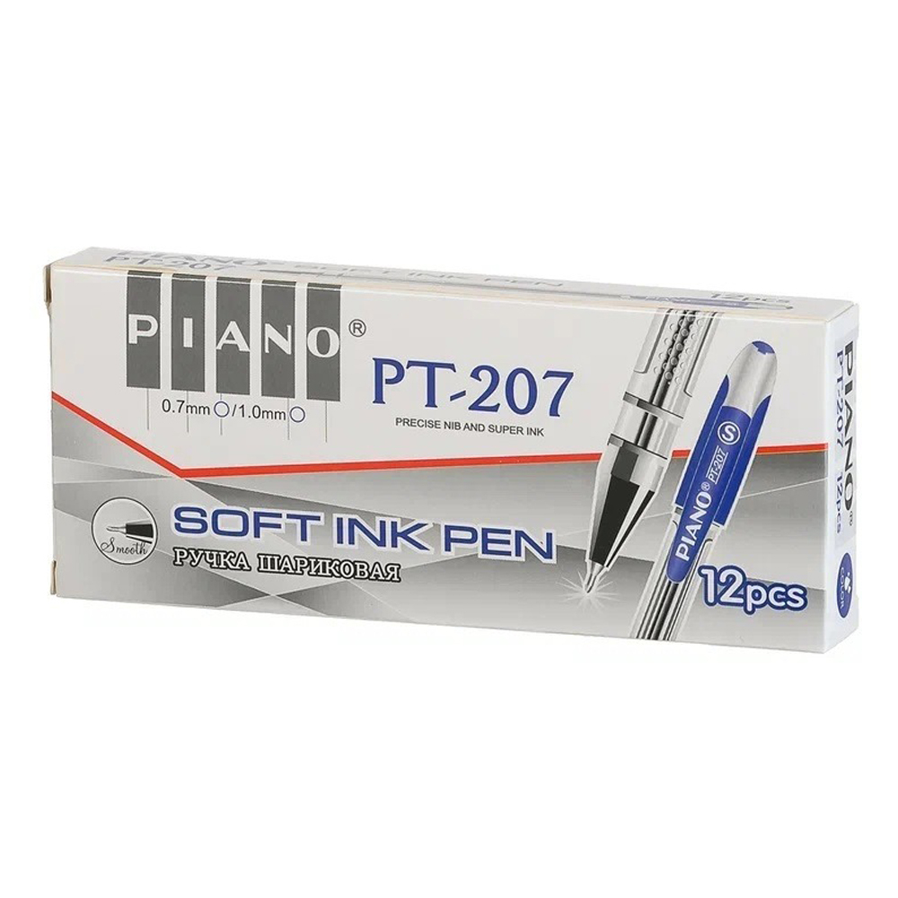 Ручка шариковая, масляная, Piano, синие чернила, прозрачный корпус, 12 шт