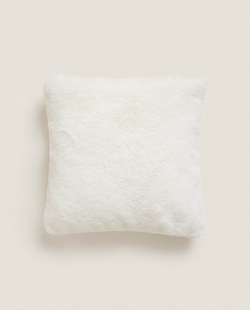 ZARA HOME МЕХОВОЙ ЧЕХОЛ НА ПОДУШКУ, ЖЕЛТОВАТО-БЕЛЫЙ