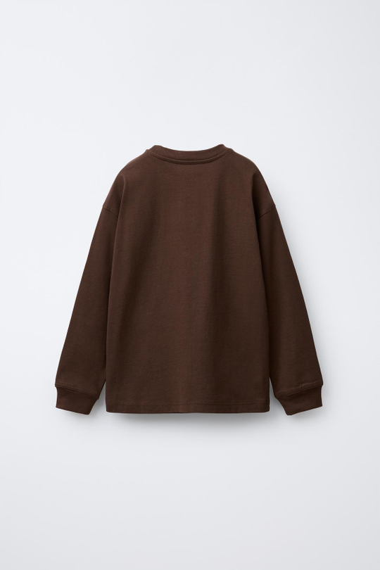 ZARA ФУТБОЛКА HEAVY WEIGHT С ВЫШИТОЙ НАДПИСЬЮ, КОРИЧНЕВЫЙ