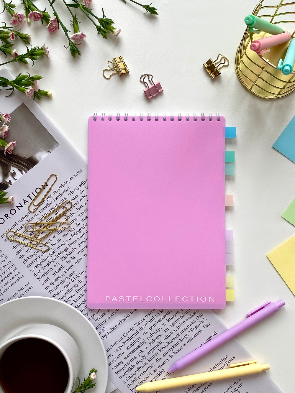 НОВИНКА! Блокнот  А5 60 л. Pastel Collection Pink, с пластиковой обложкой, на металлическом гребне