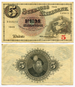 Банкнота Швеция 5 крон 1949 год F.018112. VF