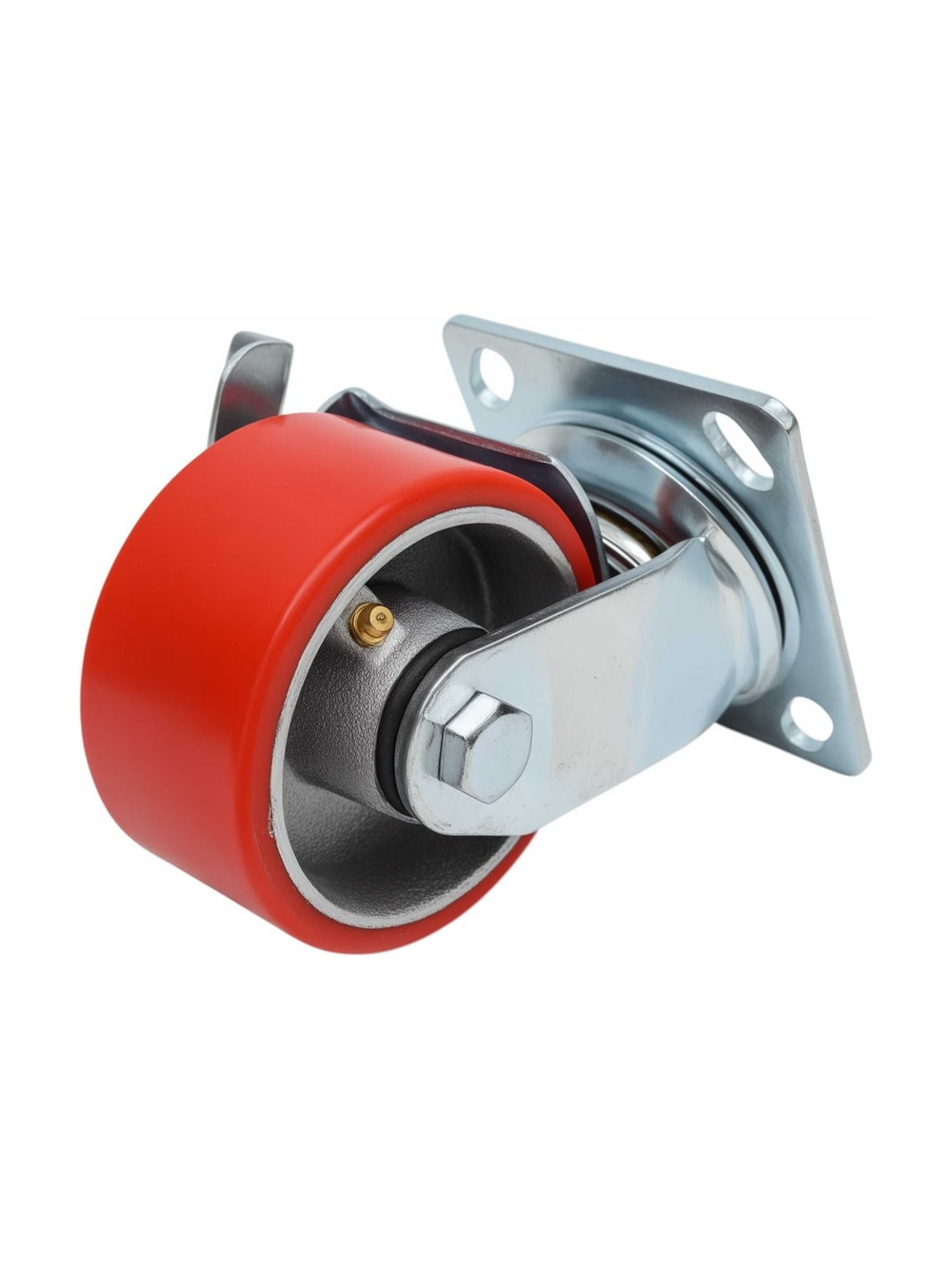 Колесо промышленное поворотное с тормозом с подшипником 100мм ПУ/чугун Gigant G-04-09-47