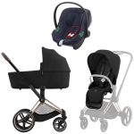 Коляска 3 в 1 Cybex Priam IV Rosegold complete и автокресло Aton B2 i-Size Bay Blue Sepia Black