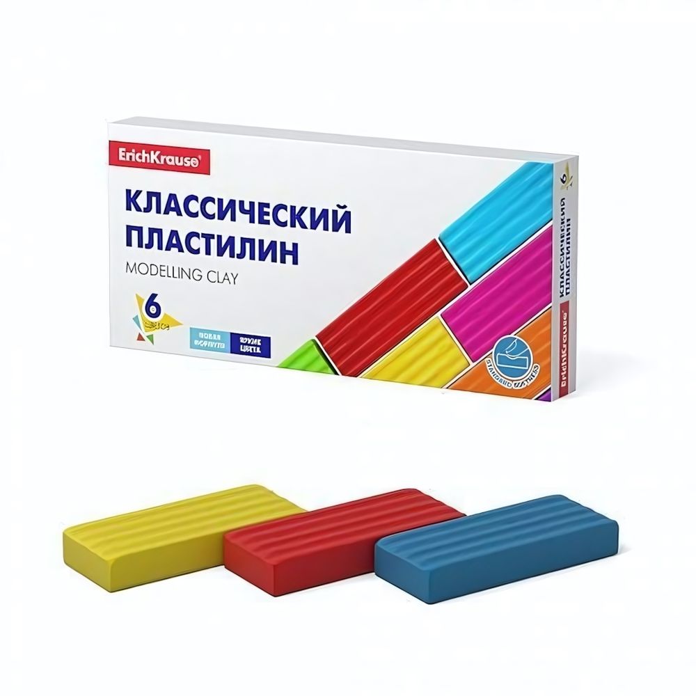 Пластилин классический &quot;Basic&quot; 6 цветов, 96 гр, без стека (ErichKrause)