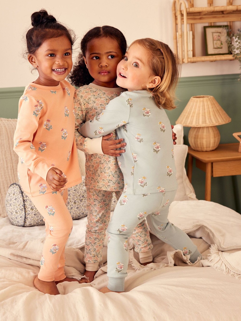 Пижама для девочки Next Q96-762, 3 шт., Голубой, Молочный, Персиковый
