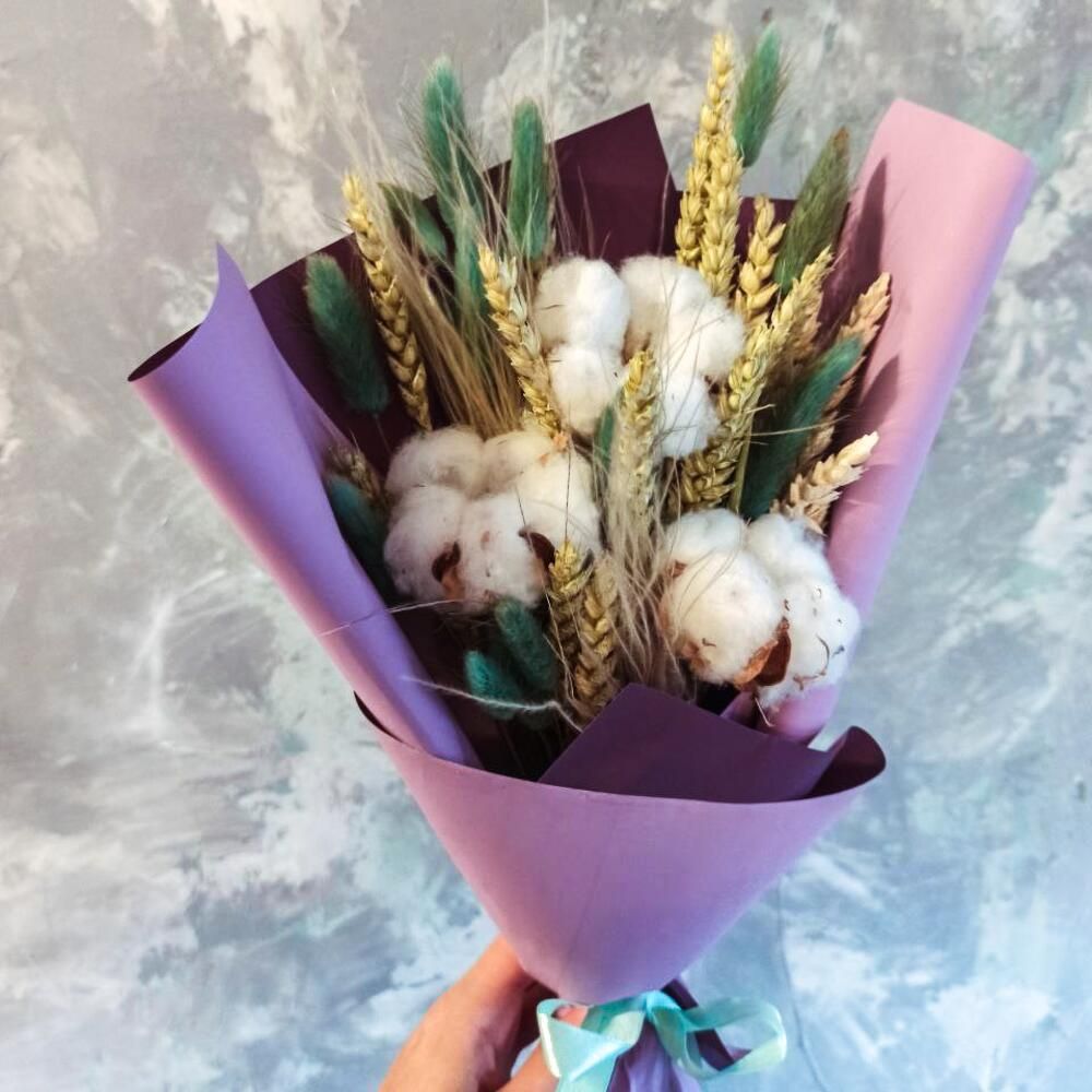 Букет сухоцветов Хлопок Пшеница в крафте Букет сухоцветов Хлопок Пшеница в крафте