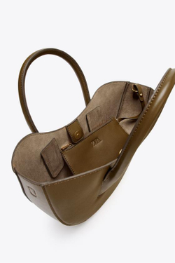 ZARA МИНИ-СУМКА-ШОПЕР ОВАЛЬНОЙ ФОРМЫ, ЗЕЛЕНЫЙ