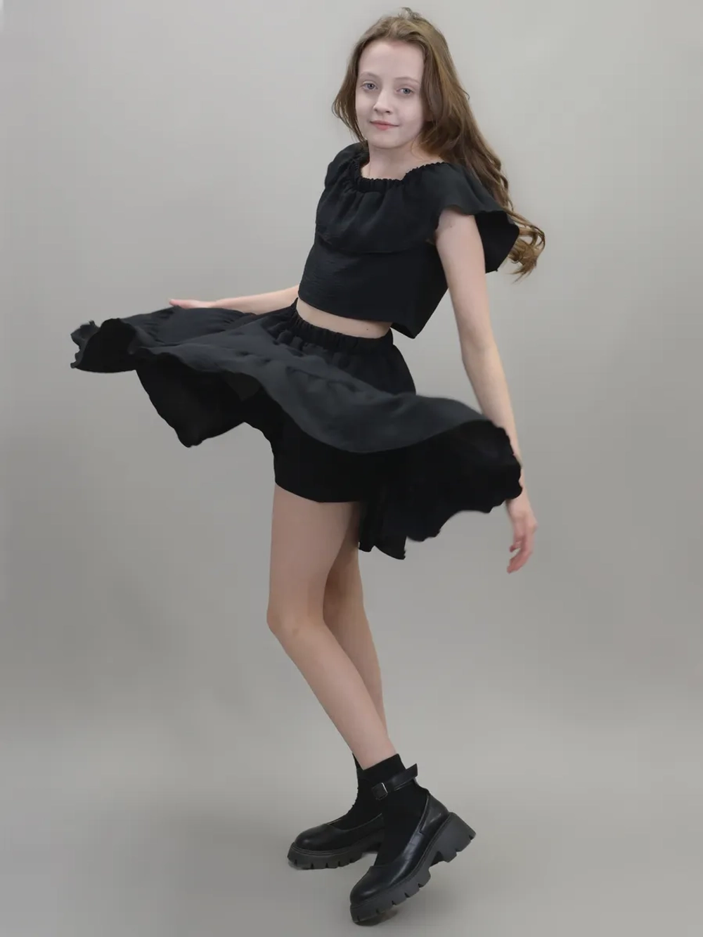 Юбка школьная для девочки на резинке ярусная