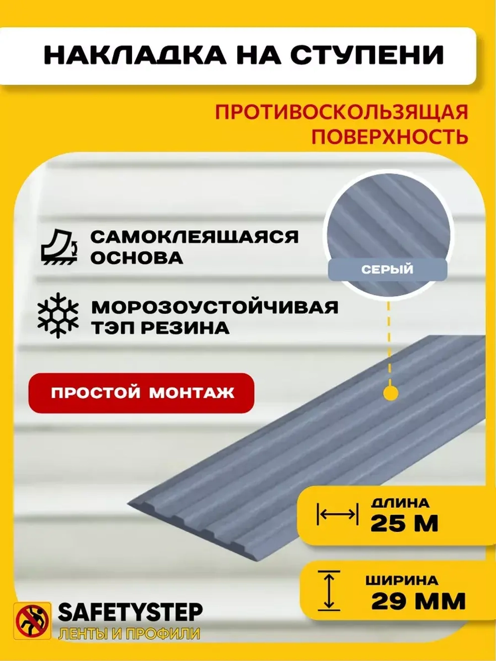 Накладка противоскользящая резиновая на ступени, 25 метров