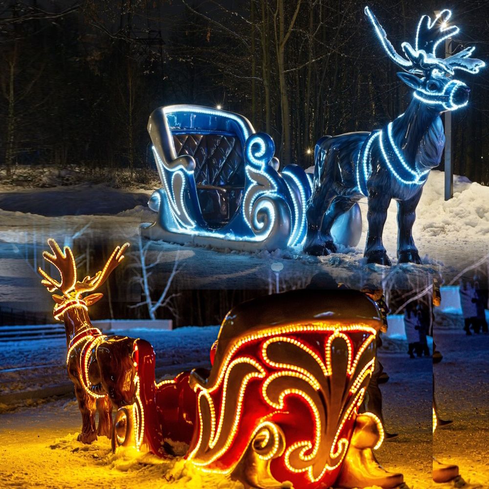 новогодняя конструкция "Олень с санями" со светодиодной подсветкой