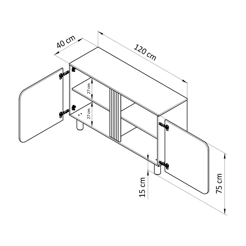 Дизайнерская тумба Ола 2 двери, шкаф-буфет на ножках, 120х40х75 см, ЛДСП/сосна