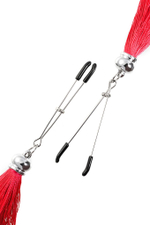 Зажимы на соски «Вилки» с красными кисточками из шелка (Цвет: красный)