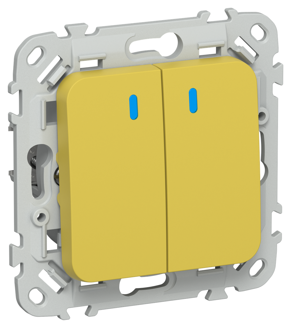 FLITE Выключатель 2-клавишный проходной с индикацией 10А ВС62-1-1-ФлЖК желтый карри IEK