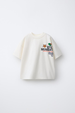 ZARA ФУТБОЛКА С ПРИНТОМ ЖИВОТНЫХ ЗООПАРКА, ЭКРЮ