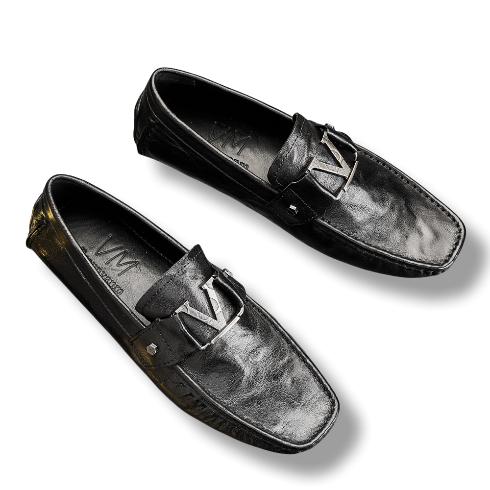 Brounvanm Top Grain Cow Leather Gommino Loafers Men"s Black