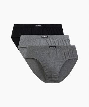 Мужские трусы (3шт) слипы классика Atlantic Basic 3BMP-006, хлопок, черный + серый меланж + темно-серый меланж