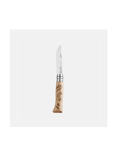 Нож Opinel №8 Alpine adventures, нержавеющая сталь, рукоять дуб, гравировка лыжи, 002188