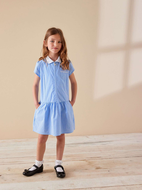 Платье школьное на молнии для девочки Next M82-268, Белый, Голубой