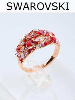 Кольцо Россыпь из красных камней Swarovski