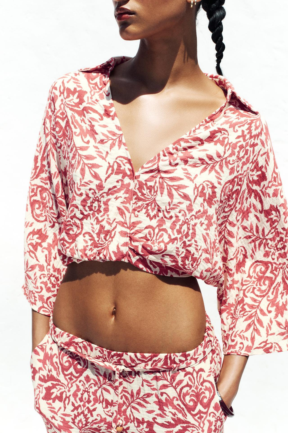 ZARA ТОП В СТИЛЕ РУСТИК ИЗ ТКАНИ С ПРИНТОМ, РАЗНОЦВЕТНЫЙ