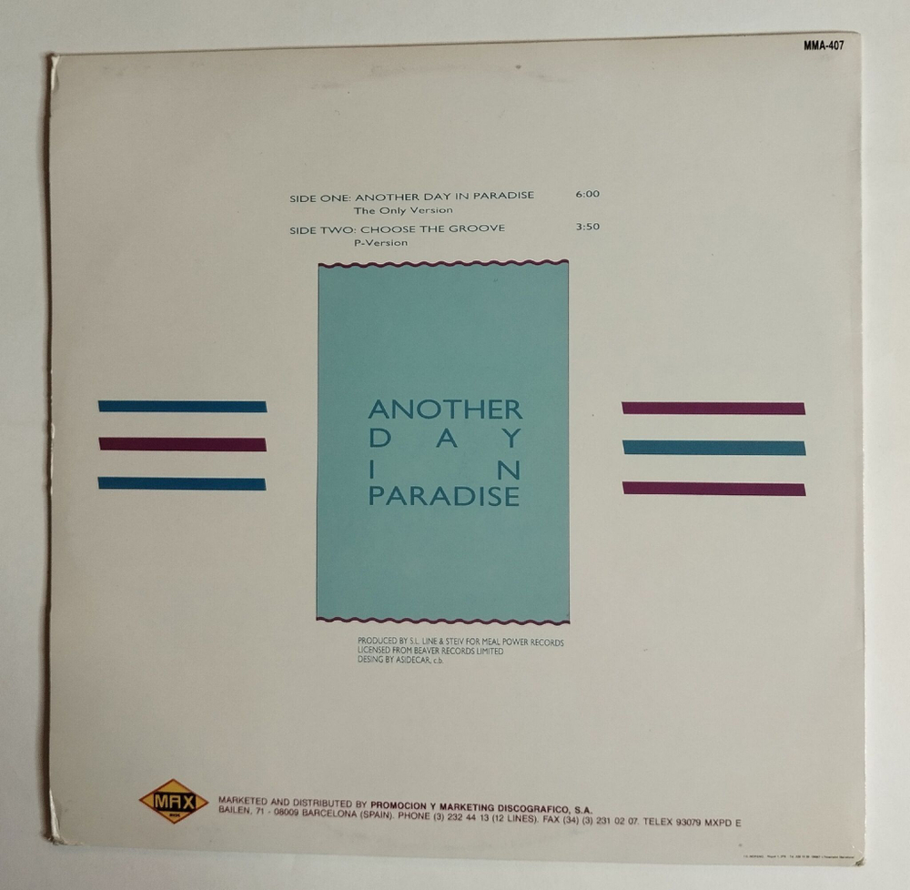 Винтажная виниловая пластинка LP S.L.Line Another Day In Paradise (Spain 1990)