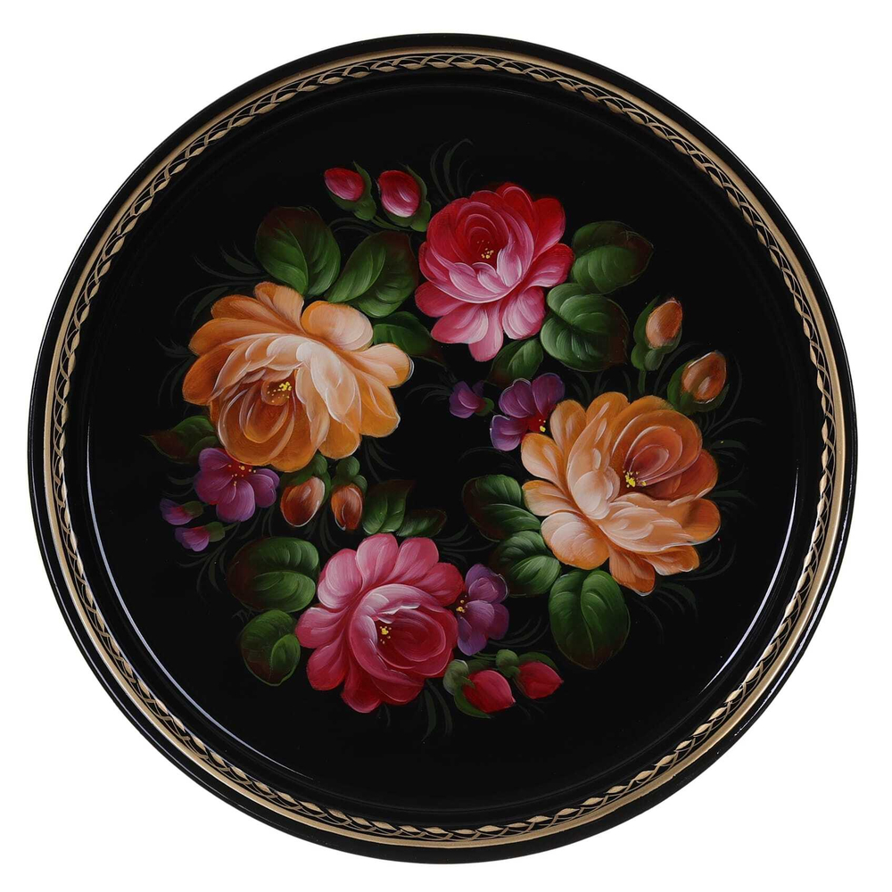 Жостовский поднос декоративный, размер 30 см (A9), металлический