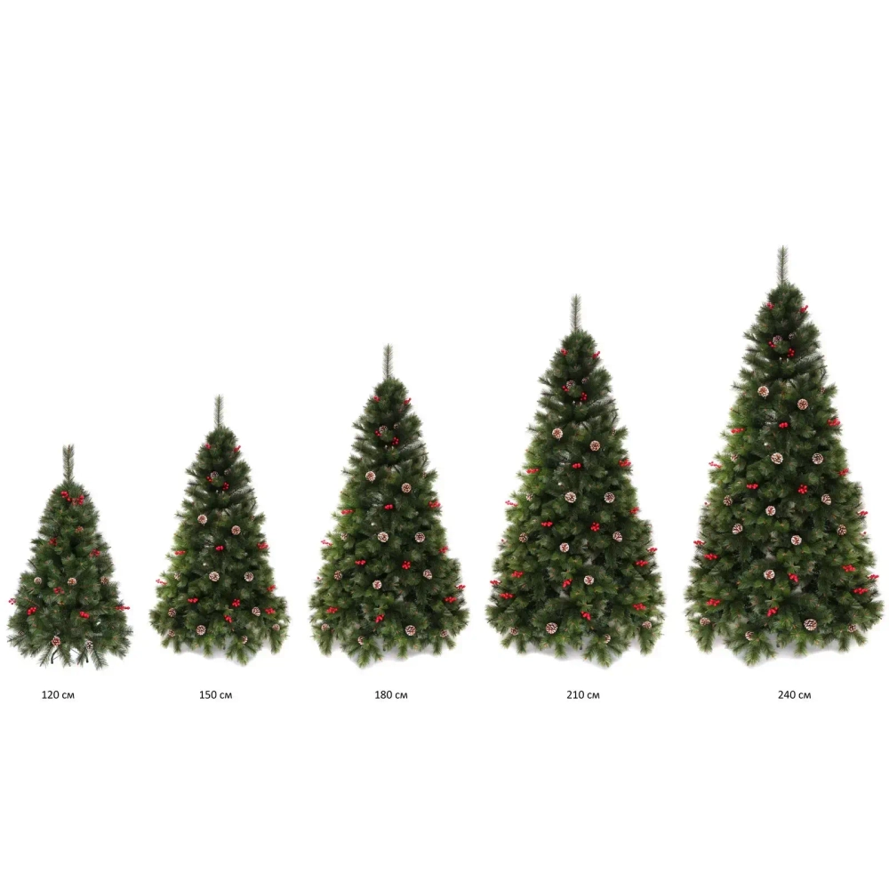 Елка «Венская» 150 см, ПВХ+Леска, ягоды и шишки (458 веток)