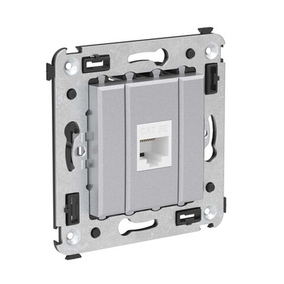 Компьютерная розетка RJ-45 без шторки в стену, кат.5е одинарная, "Avanti", "Закаленная сталь"