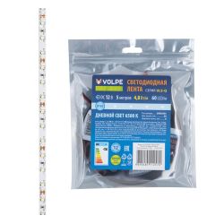 ULS-Q320 2835-60LED-m-8mm-IP20-DC12V-4.8W-m-5M-6500K Гибкая светодиодная лента на самоклеящейся основе. Катушка 5 м. в герметичной упаковке. Дневной свет6500K. ТМ Volpe.