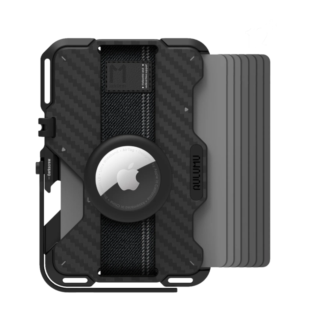 Чехол-бумажник MagSafe с подставкой Aulumu G03 Wallet Carbon Fiber Cover Гибридный картхолдер-мультитул в футуристическом стиле. Вмещает до двенадцати и более карт. Есть RFID-защита, открывалка для бутылок и мини-линейка. В комплекте есть два съёмных реме