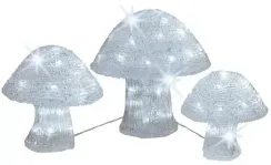 Светодиодные фигуры акриловые Грибы, 3 шт., 220V., 72 холодные белые LED лампы, прозрачный провод, Kaemingk (492214)