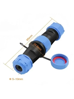 Разъем герметичный SP17 водонепроницаемый, 2 контакта, соединительный, вилка+розетка (IP68,10А,12-220В).