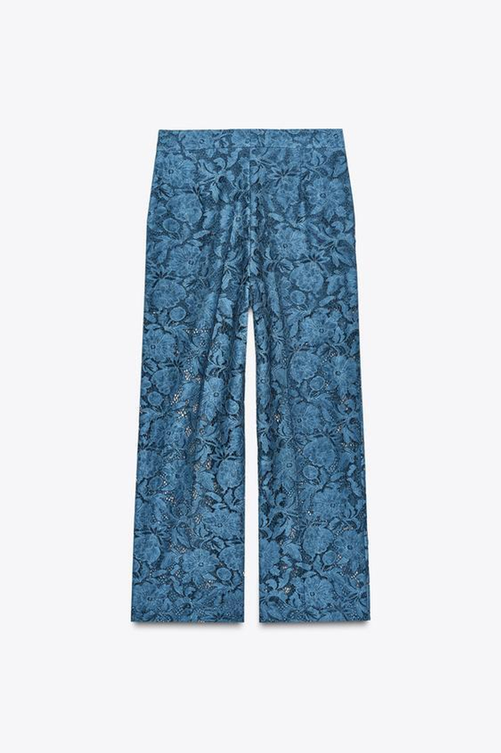 ZARA УКОРОЧЕННЫЕ БРЮКИ С КРУЖЕВОМ, СИНИЙ