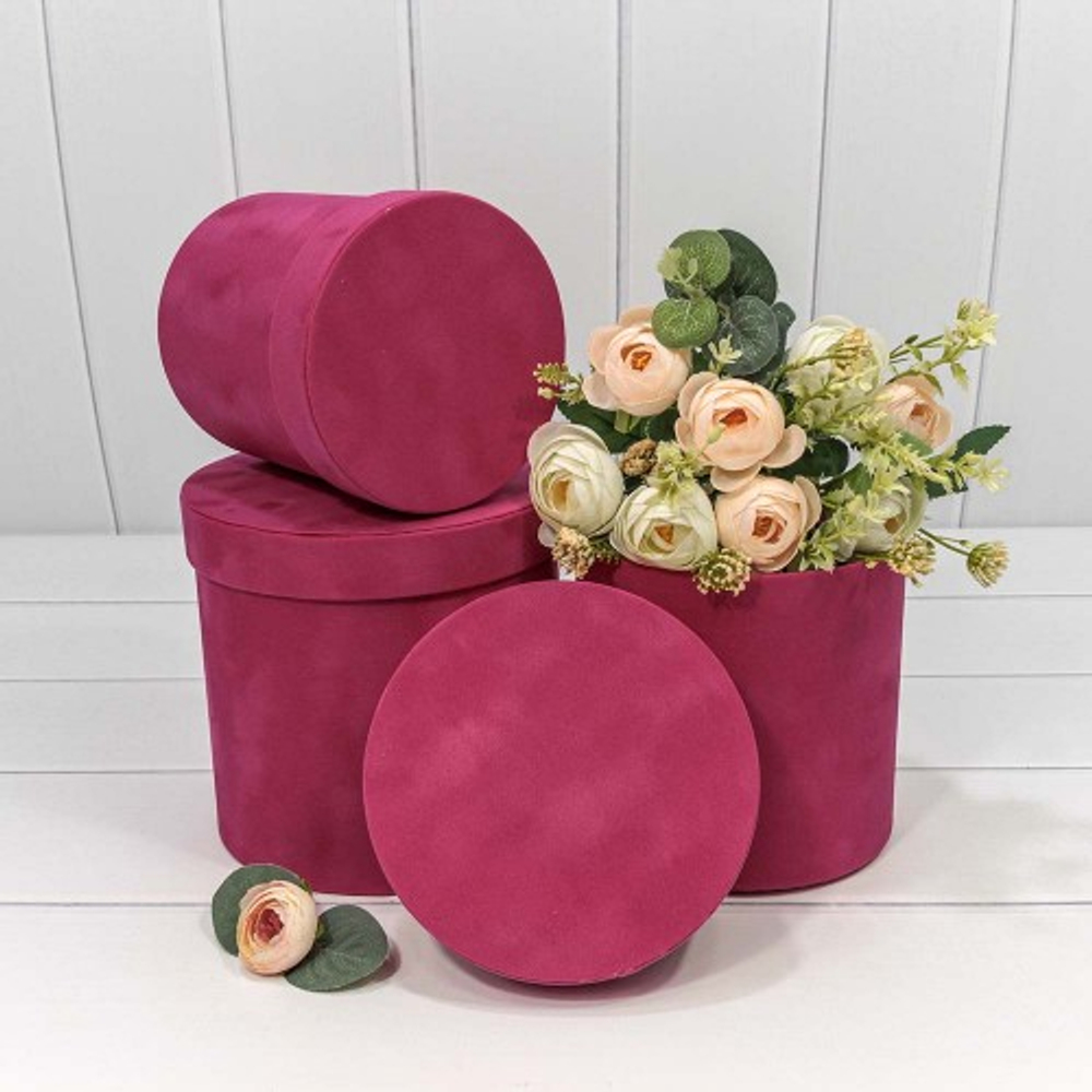 Коробка 18х17 см Набор 3 шт "Бархатный" (Малиновый)