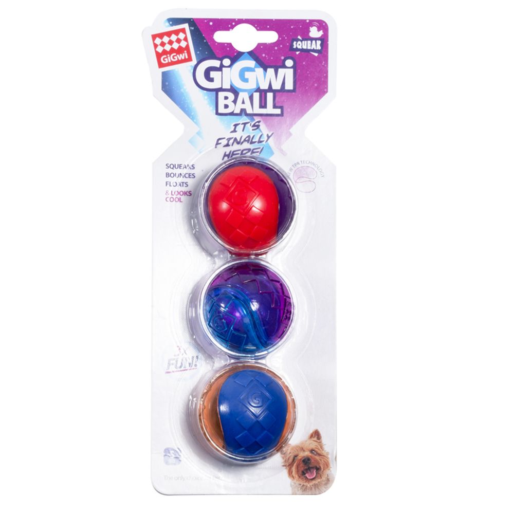 Gigwi BALL игрушка для собак три мяча с пищалкой 5 см
