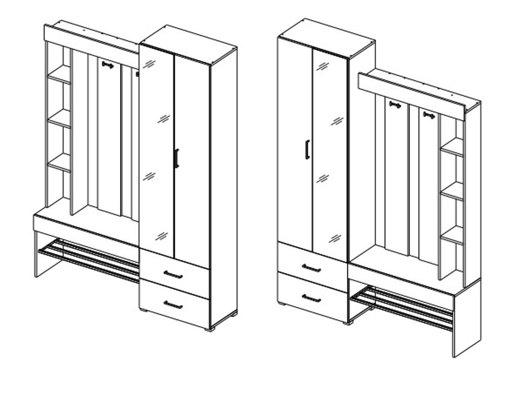 Прихожая с зеркалом комплект мебели Дуб Сонома/Фасад Белый Гладкий, Домино, 95х35х195 см Стиль