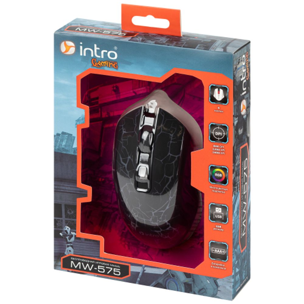 Мышь Intro MW575 беспроводная игровая 800-1600dpi черная