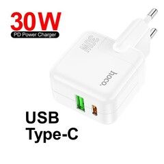 Адаптер питания на USB + Type-C Hoco C111A с быстрой зарядкой 30W (Белый)