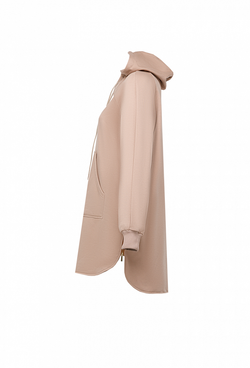 Спортивное платье (удлиненное худи) на молнии с капюшоном с карманом,сбоку по низу вшиты молнии.