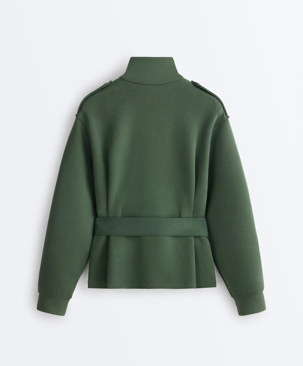 Oysho Куртка с поясом, зеленый