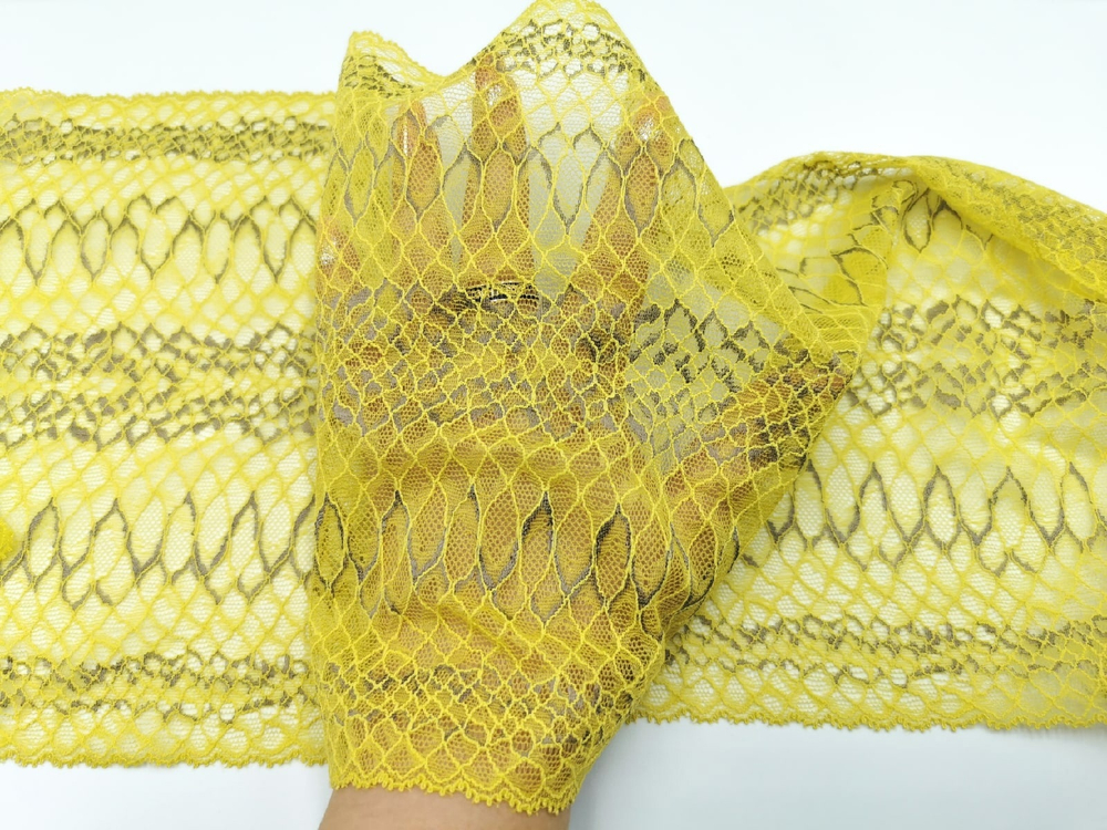 Эластичное кружево, 22,5 см, желтая горчица и серый (Арт: EK-2714), м
