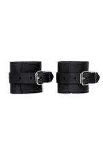 Черные однослойные наручники из натуральной кожи с цепочкой