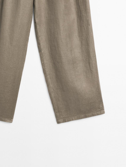 Massimo Dutti Брюки из 100% льна с широкими штанинами и средней посадкой, серый