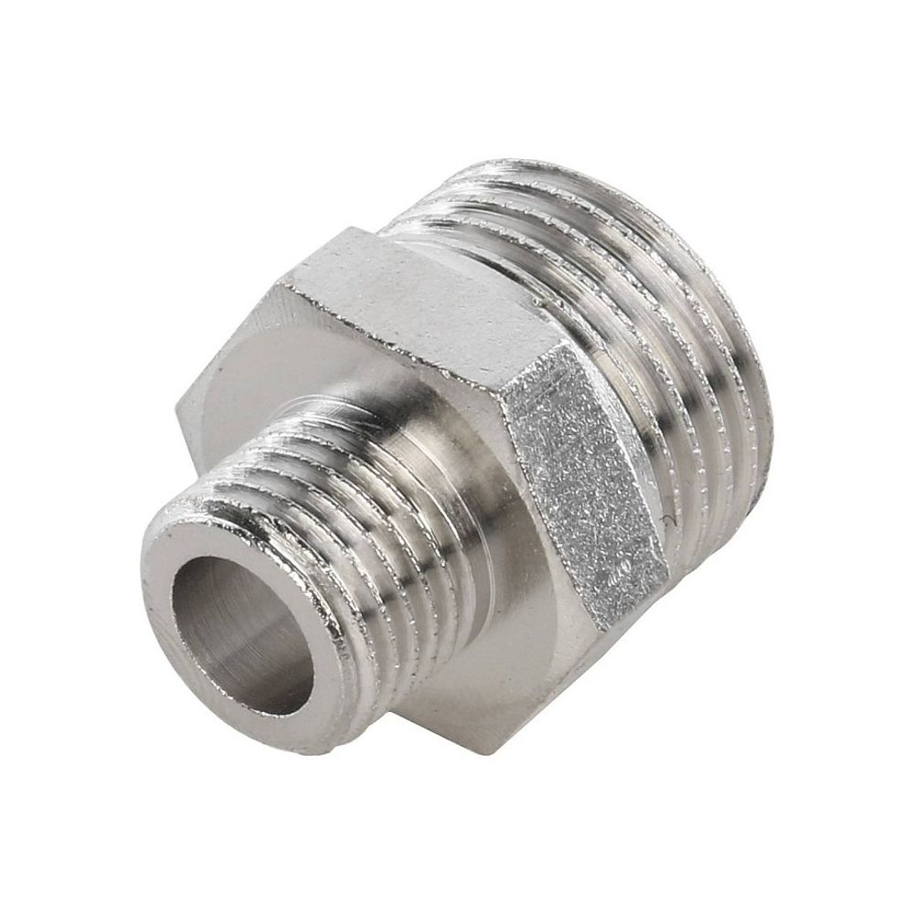 Ниппель редукционный STOUT SFT 0004 - 1/2" x 1/4" (для стальных труб, латунь никелированная)