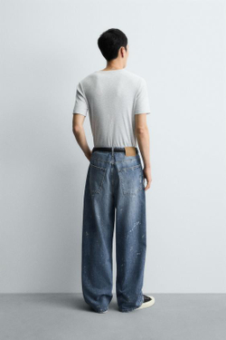 ZARA ДЖИНСЫ BAGGY FIT С ЭФФЕКТОМ БРЫЗГ, ВЫЦВЕТШИЙ СИНИЙ
