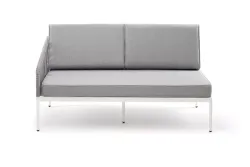 "Канны" правый модуль плетеный из роупа, каркас алюминий светло-серый (RAL7035) шагрень, роуп серый круглый, ткань серая 017